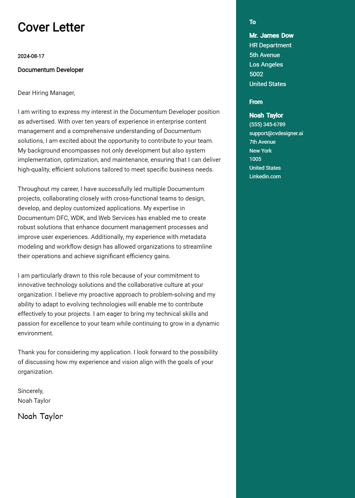 documentum developer cover letter example