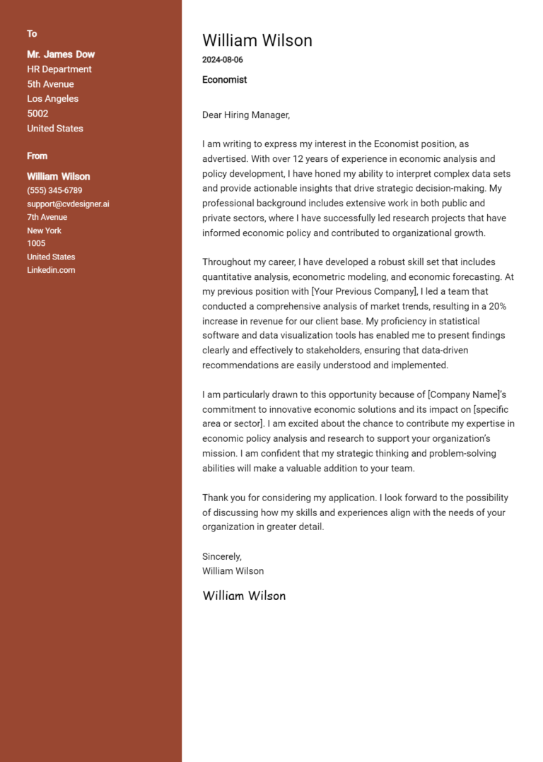Economist Cover Letter Example for 2025 (Complete Writing Guide)