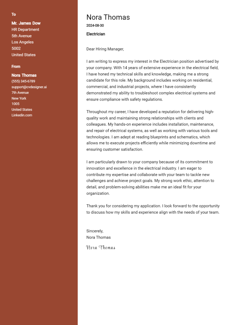 7 Electrician Cover Letter Examples for 2025: Proven Tips