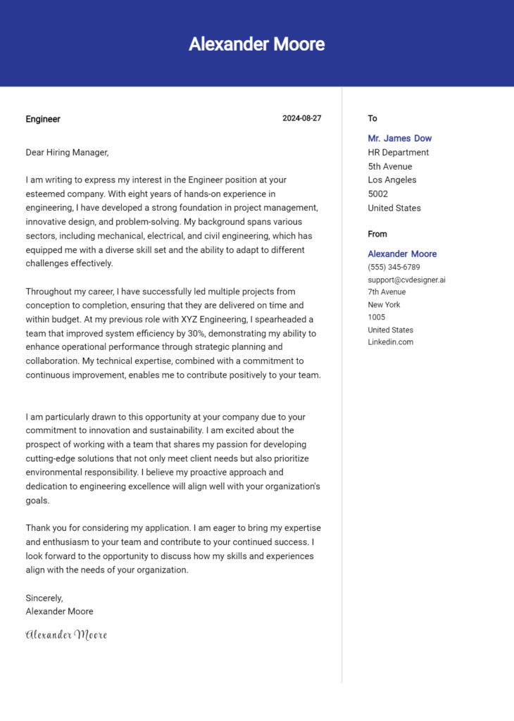 engineer cover letter example