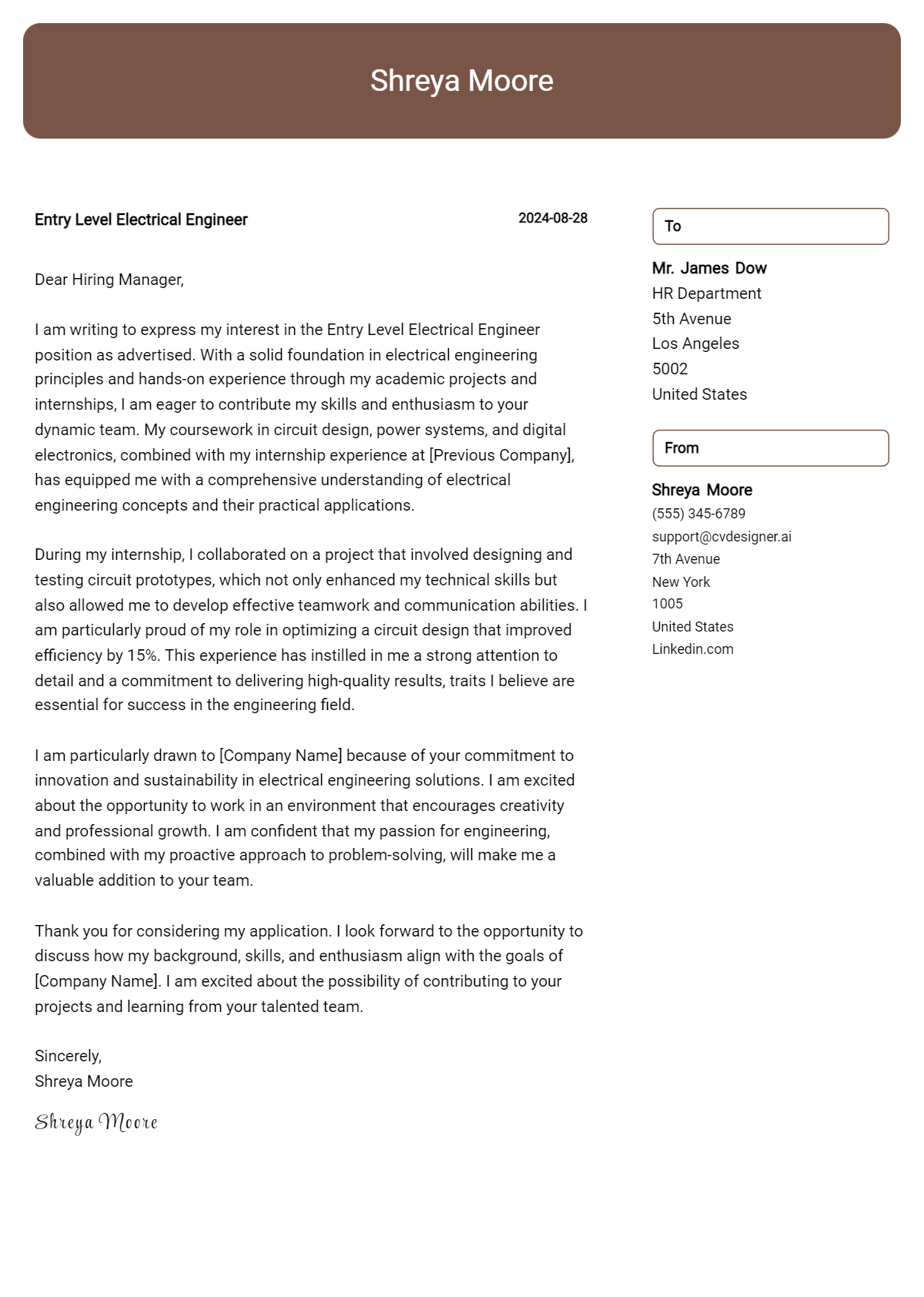 cover letter sample for entry level engineer