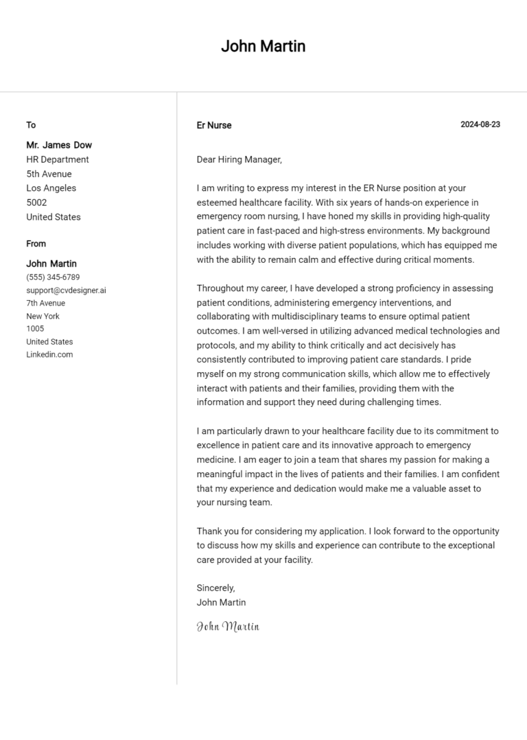 29 ER Nurse Cover Letter Examples for 2025 (Writing Guide) 1 29 ER Nurse Cover Letter Examples for 2025 (Writing Guide)