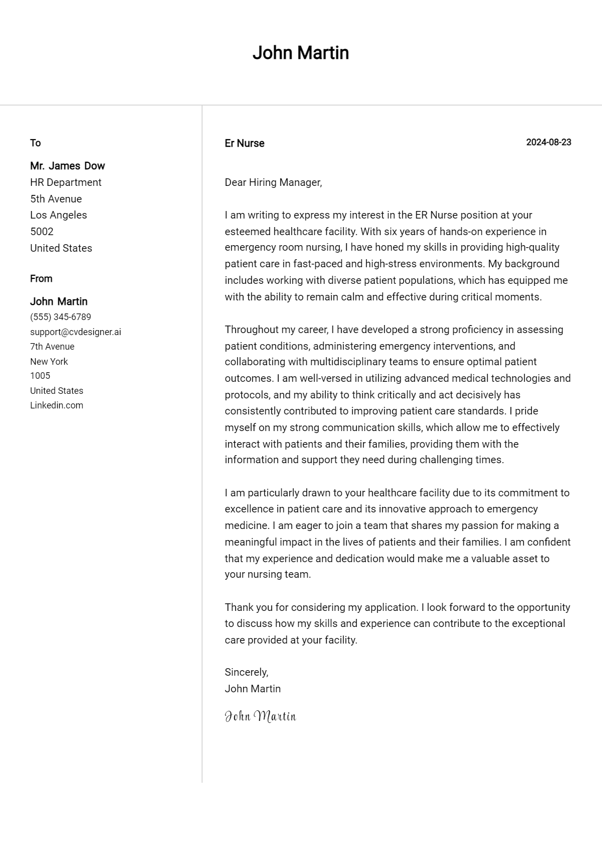 er nurse cover letter example