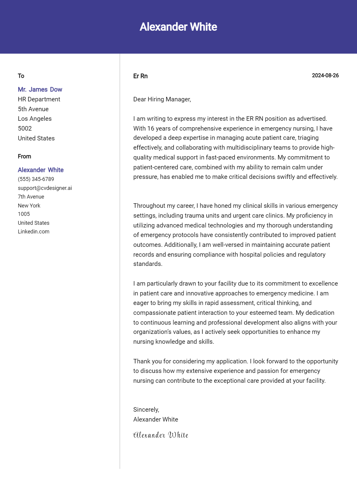 er rn cover letter example