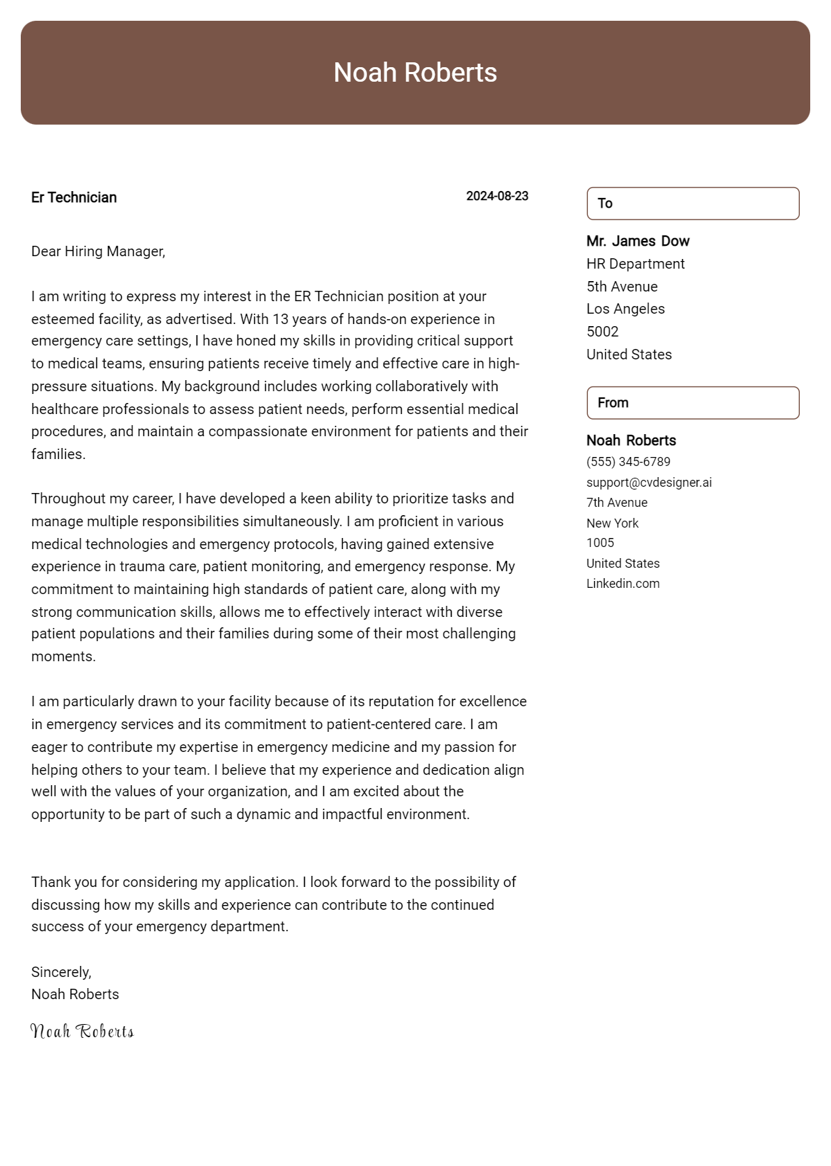 er technician cover letter example