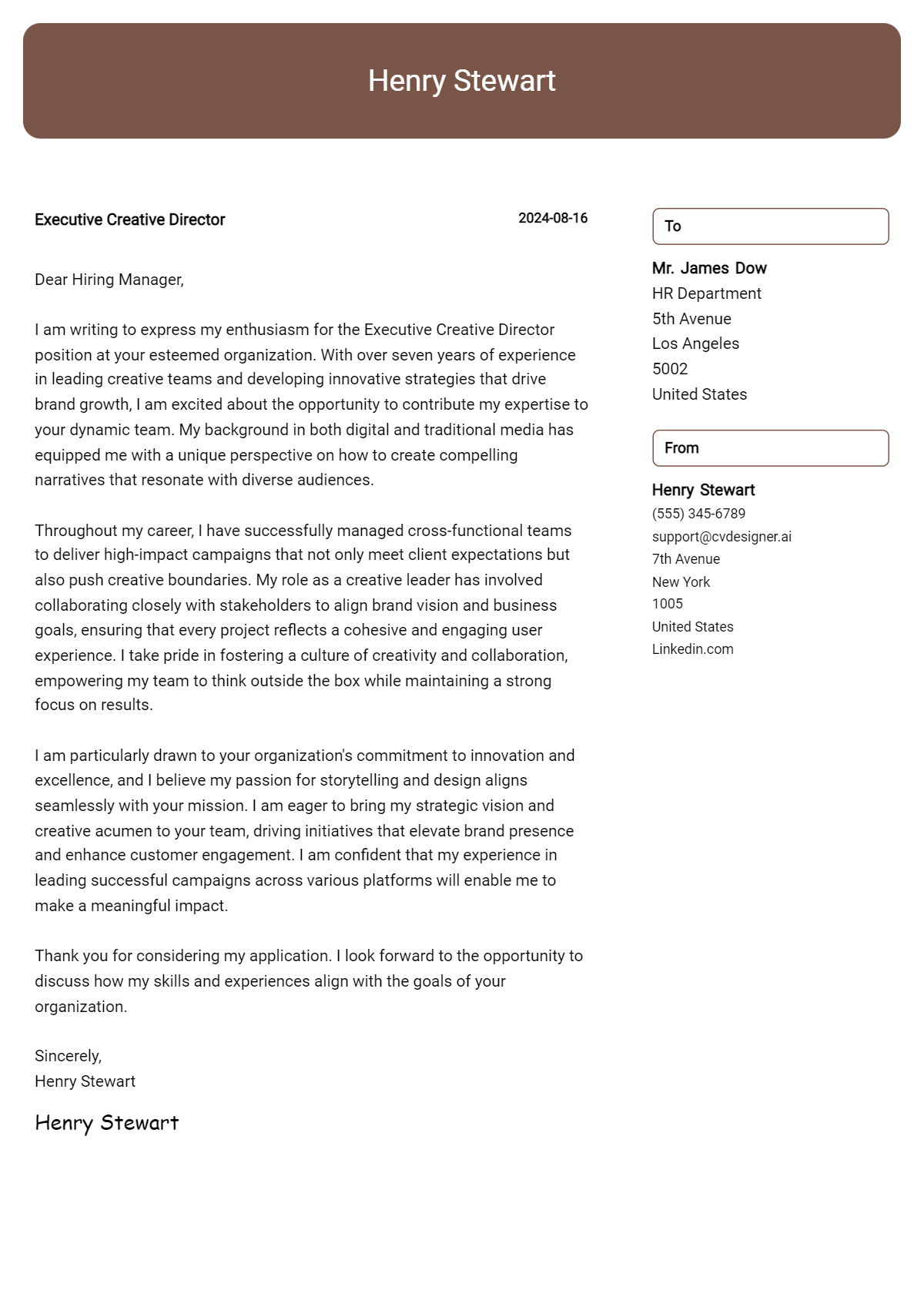 executive creative director cover letter example