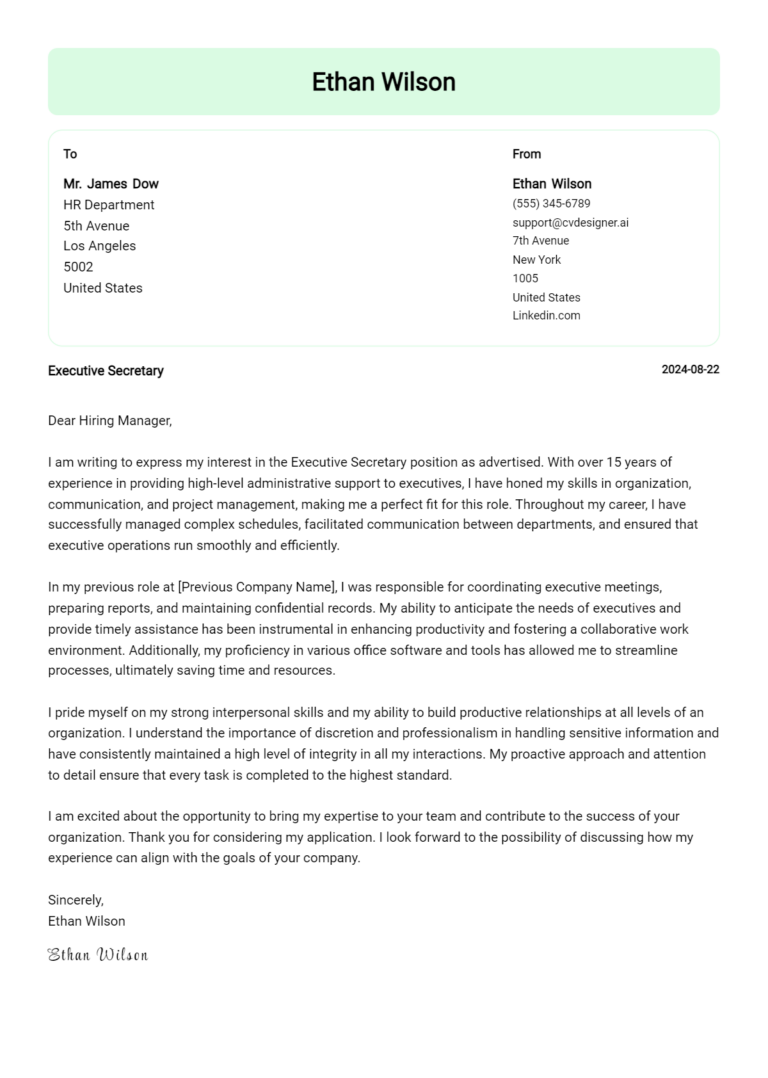Executive Secretary Cover Letter Example for 2025: Proven Tips