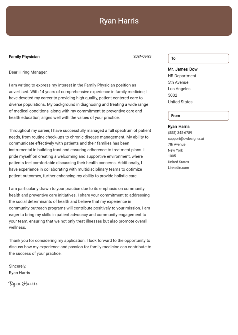 Family Physician Cover Letter Samples & Examples 2025 1 Family Physician Cover Letter Samples & Examples 2025