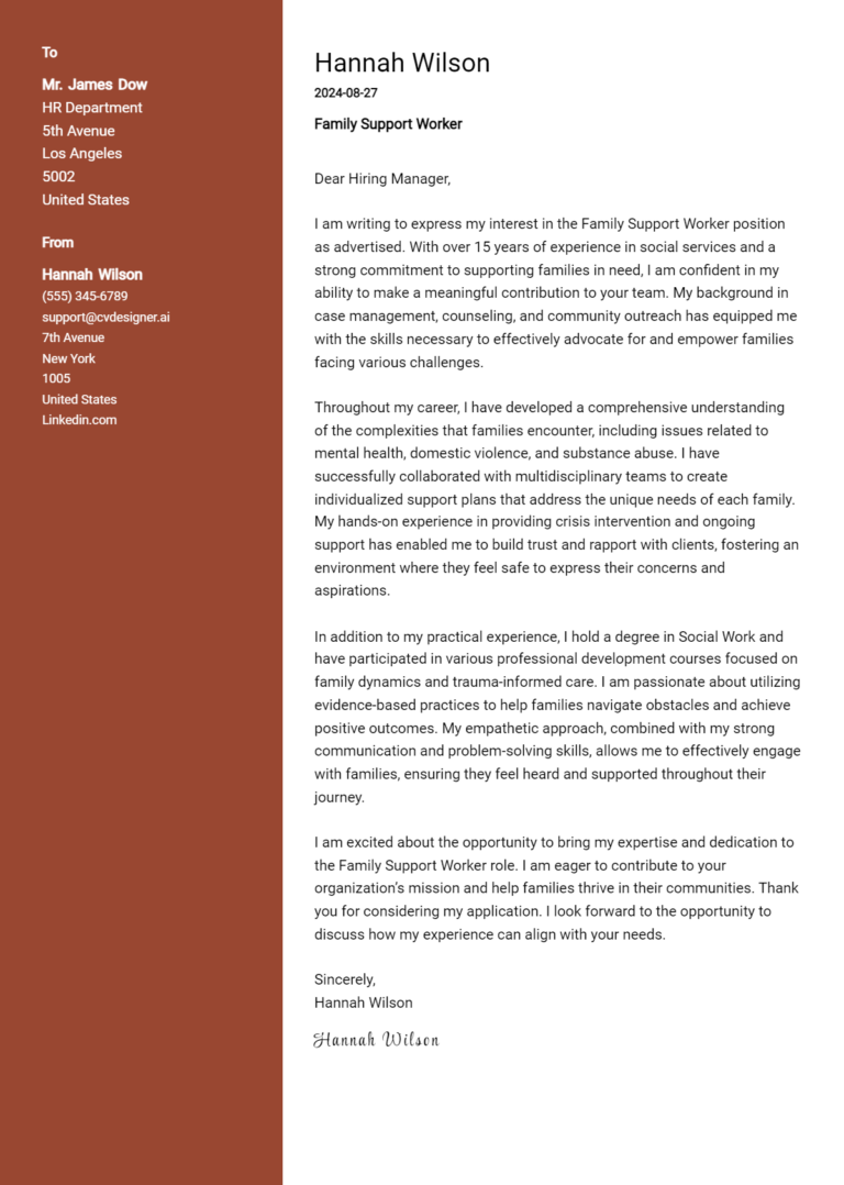 Family Support Worker Cover Letter Example for 2025 (Download Templates)