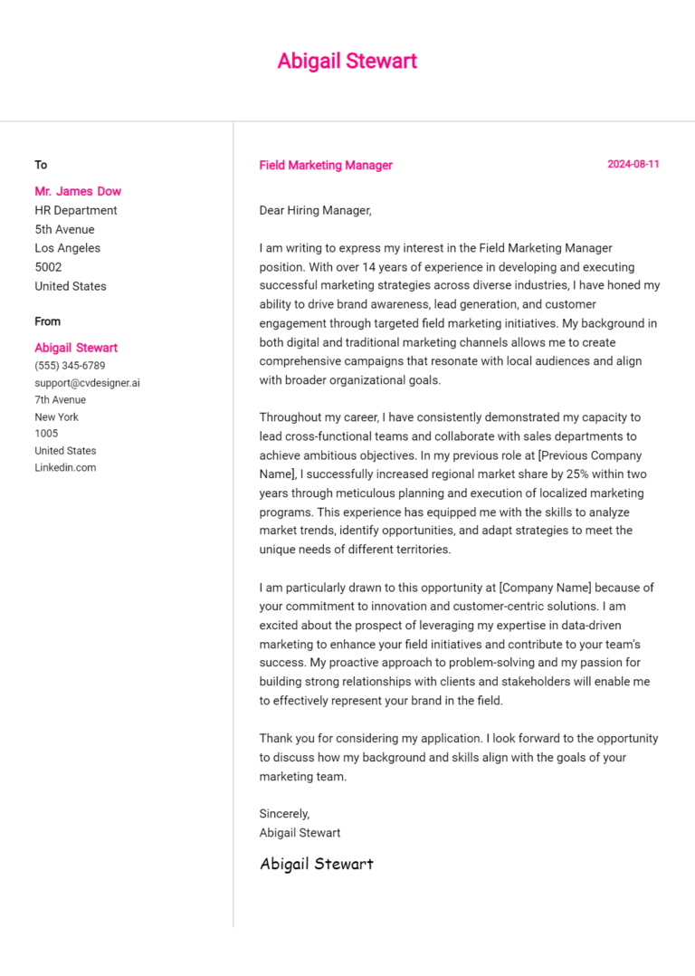 Field Marketing Manager Cover Letter Example for 2025: Proven Tips