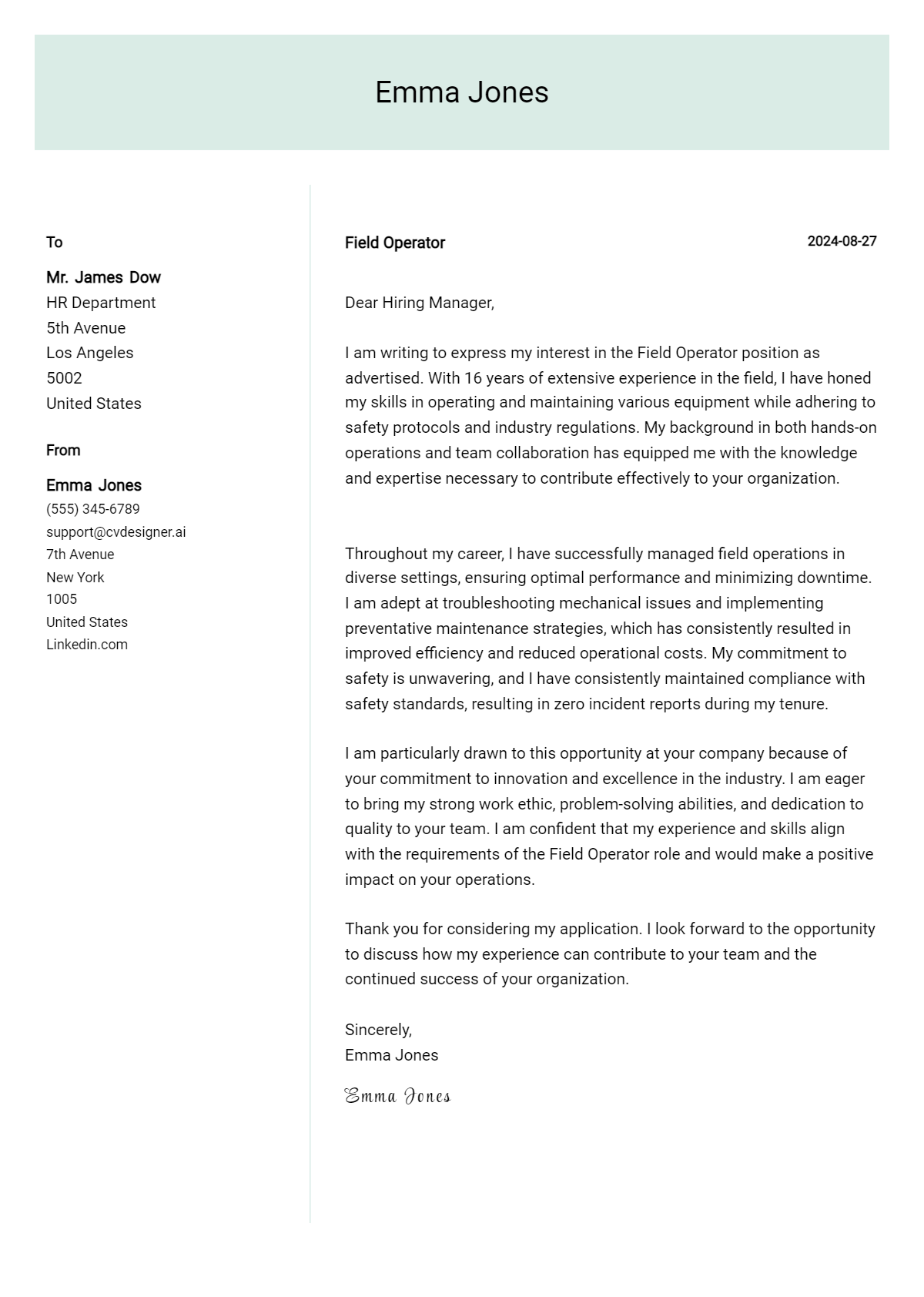 field operator cover letter example