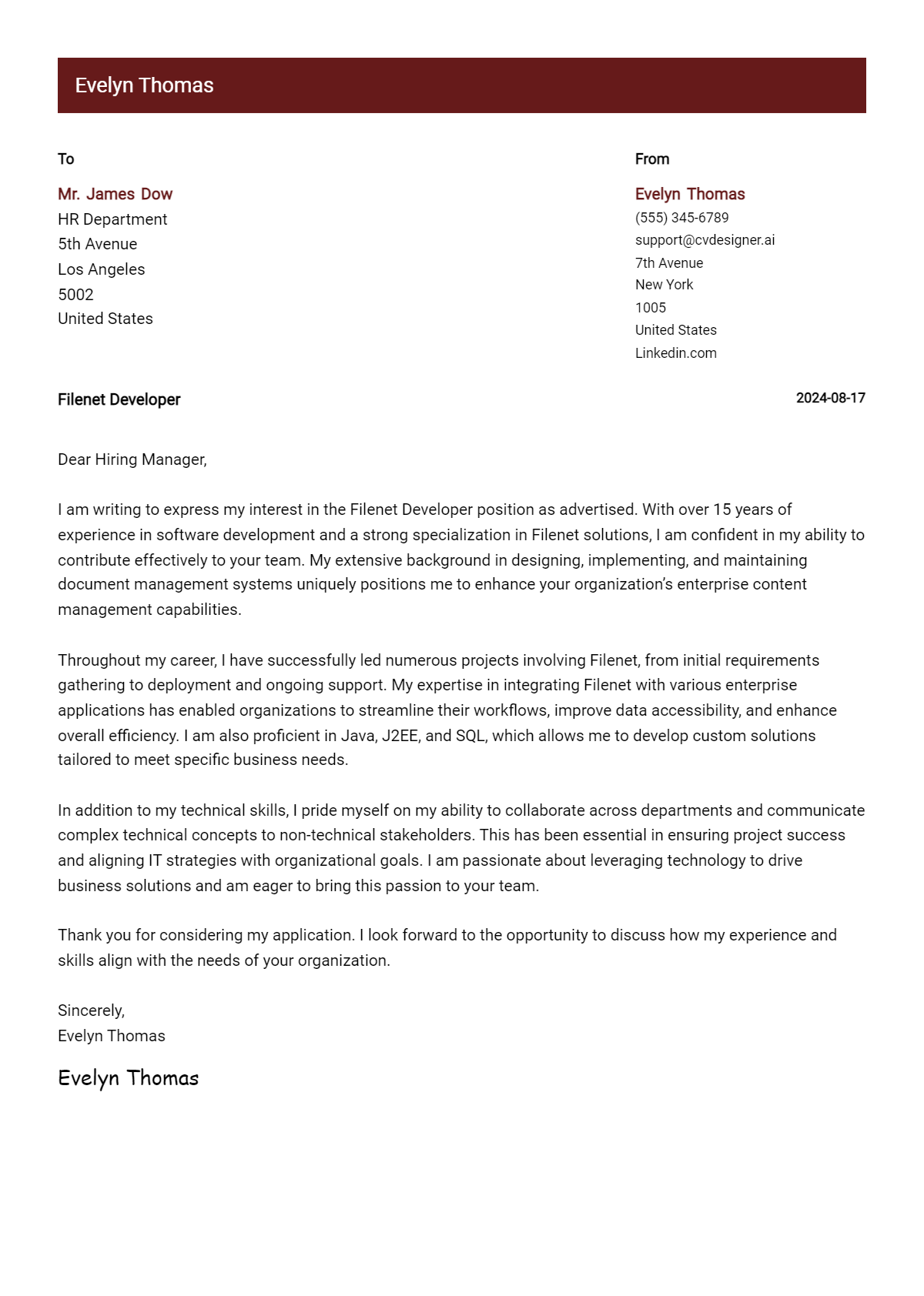 filenet developer cover letter example