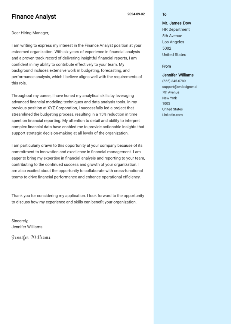 22 Finance Analyst Cover Letter Examples for 2025 (Downloadable)