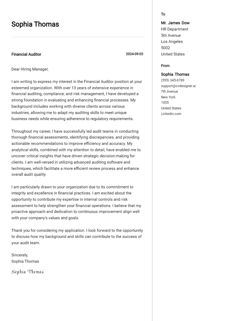 12 Financial Auditor Cover Letter Examples for 2025: Ultimate Guide 1 12 Financial Auditor Cover Letter Examples for 2025: Ultimate Guide