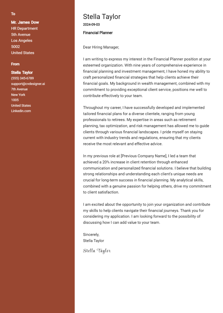 Financial Planner Cover Letter Example for 2025: Ultimate Guide