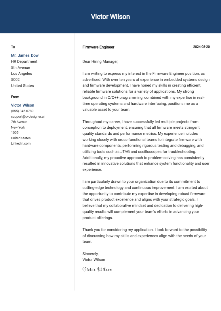 Firmware Engineer Cover Letter Example for 2025: Free Templates 1 Firmware Engineer Cover Letter Example for 2025: Free Templates