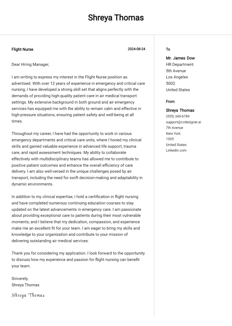 16 Flight Nurse Cover Letter Examples with Writing Tips for 2025
