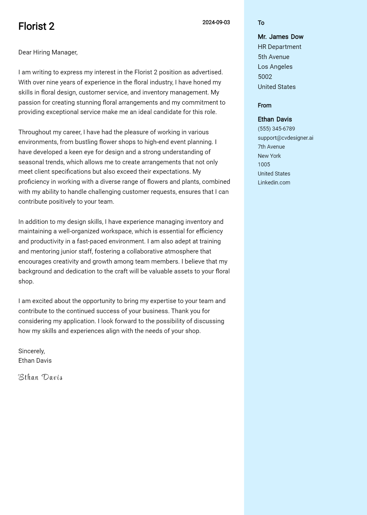 florist 2 cover letter example