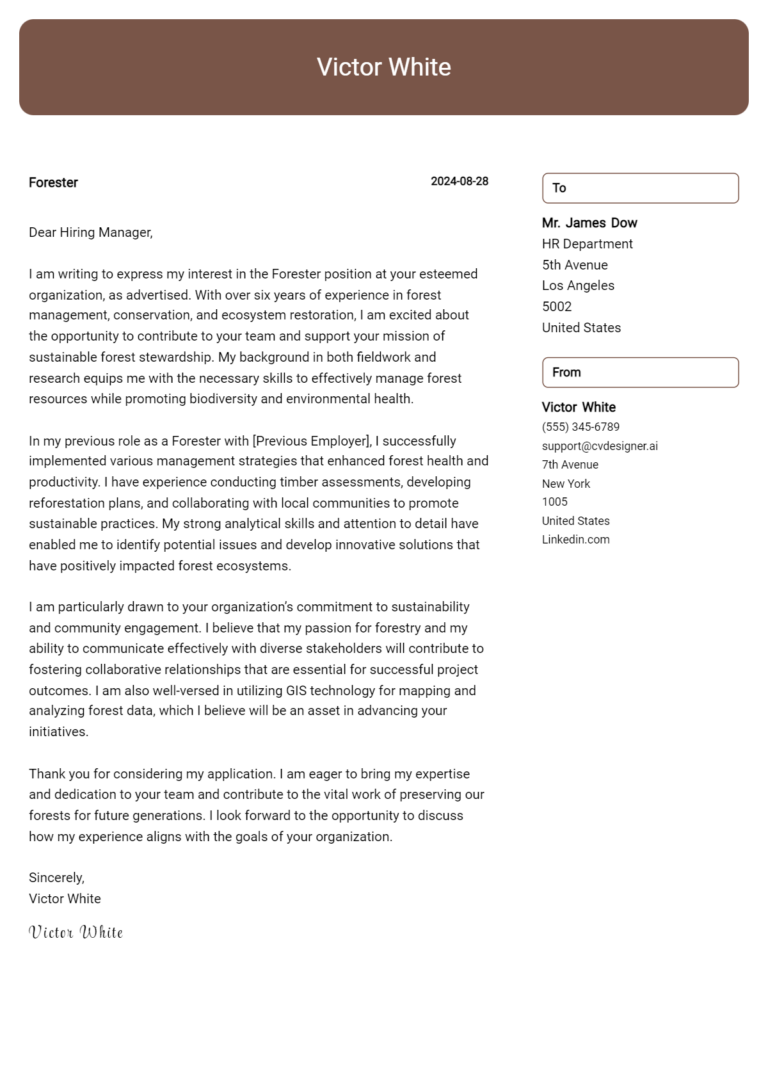 Forester Cover Letter Example for 2025: Free Templates