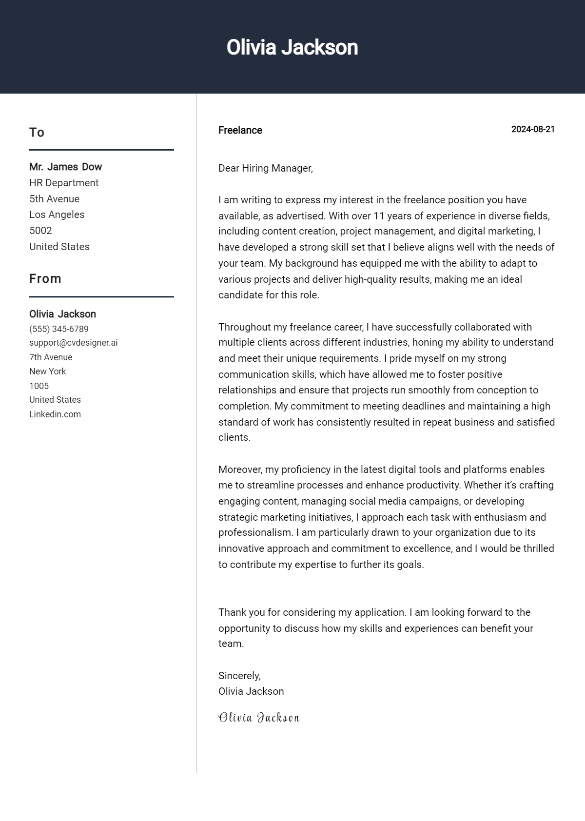 freelance cover letter example