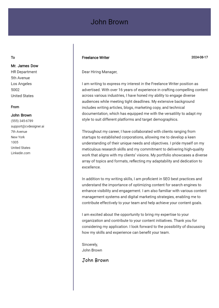 Freelance Writer Cover Letter Examples and Templates for 2025