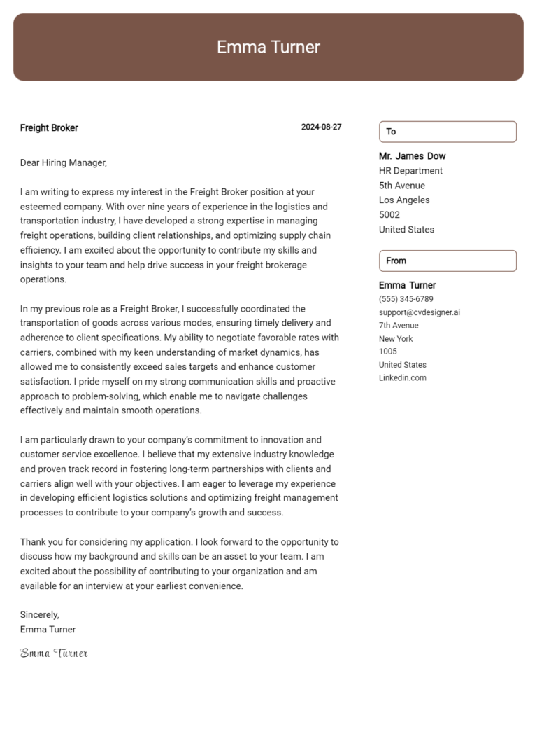 Freight Broker Cover Letter Examples & Samples for 2025