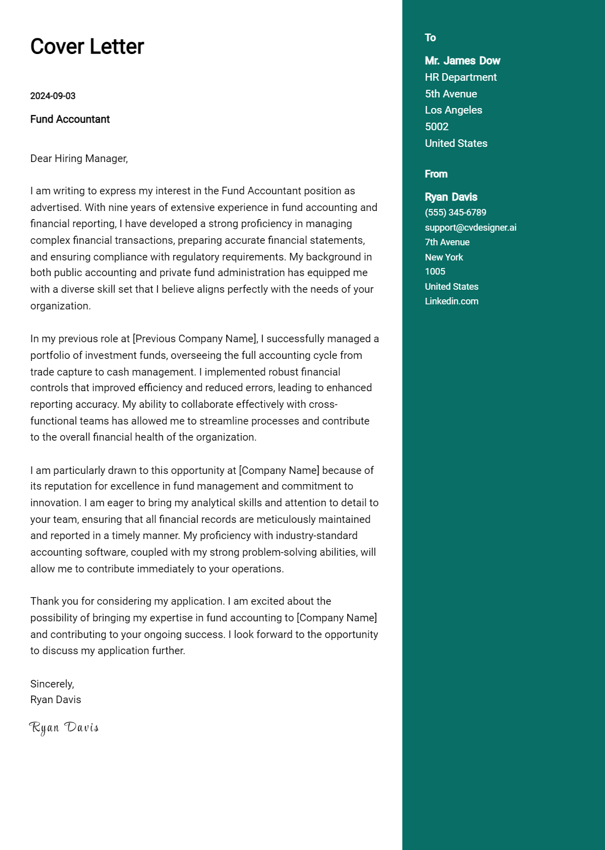 fund accountant cover letter example