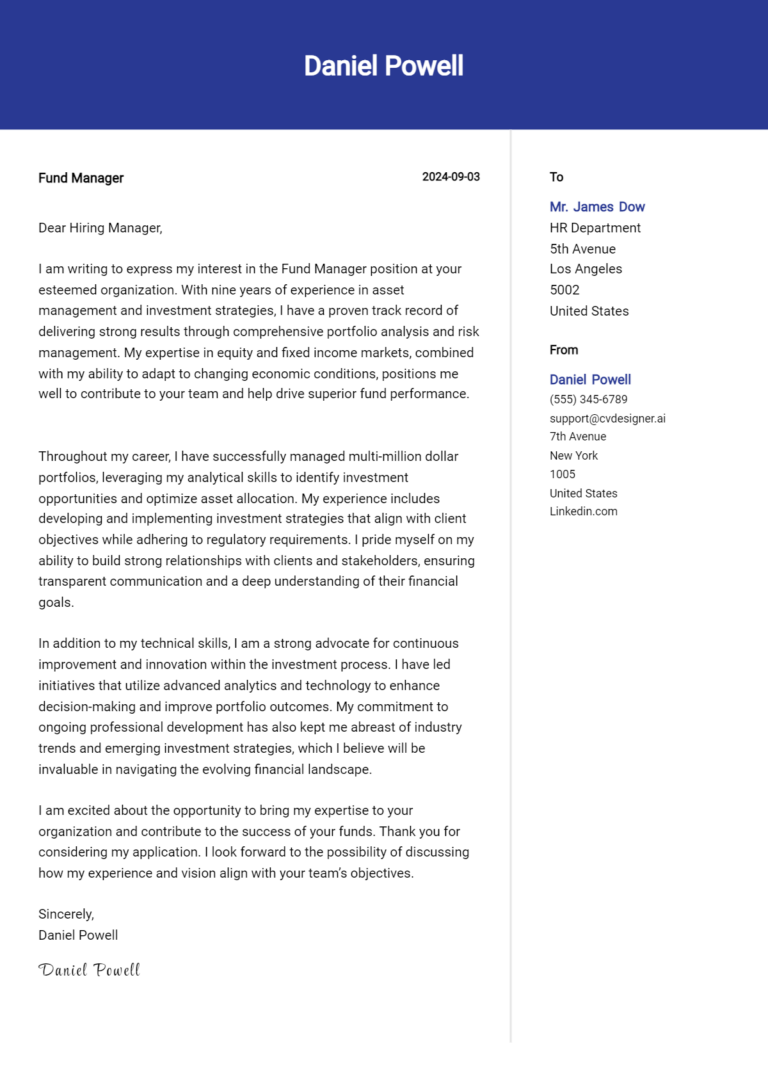 Fund Manager Cover Letter Example for 2025: Proven Tips