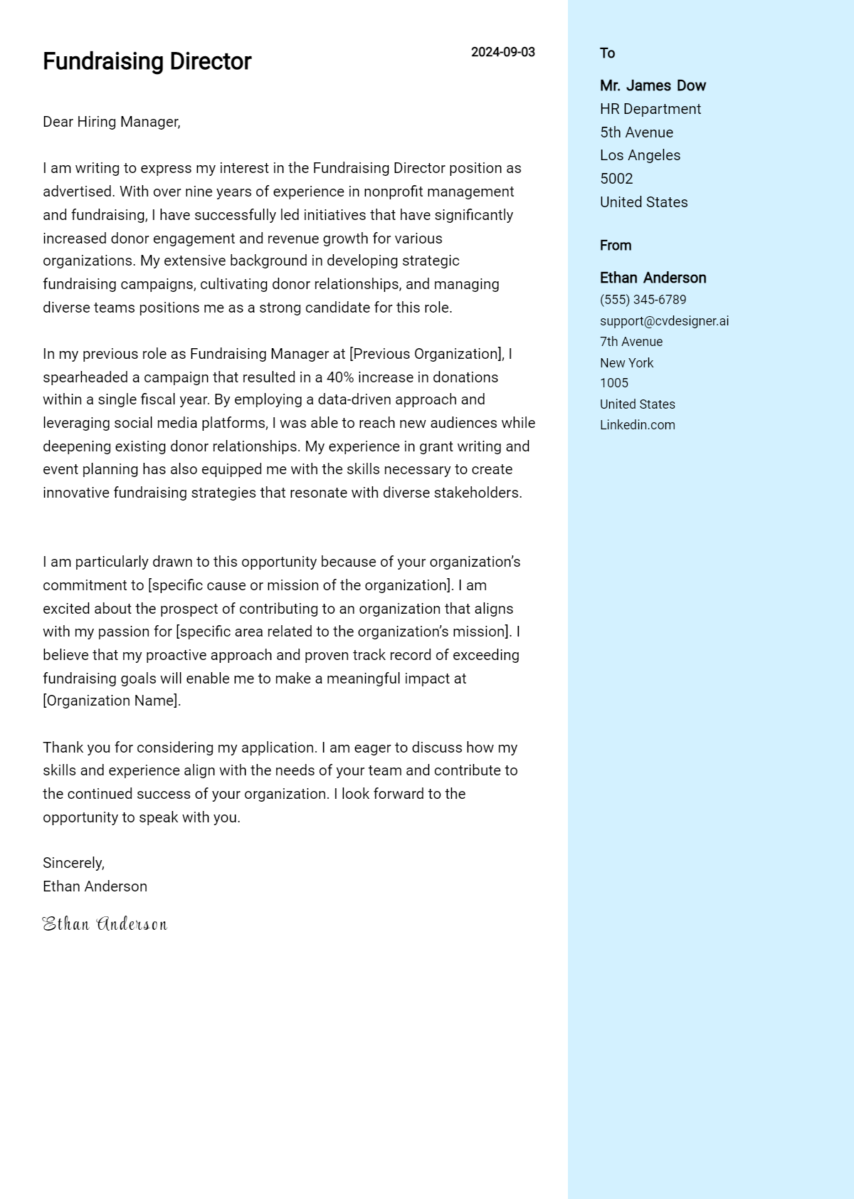 fundraising director cover letter example