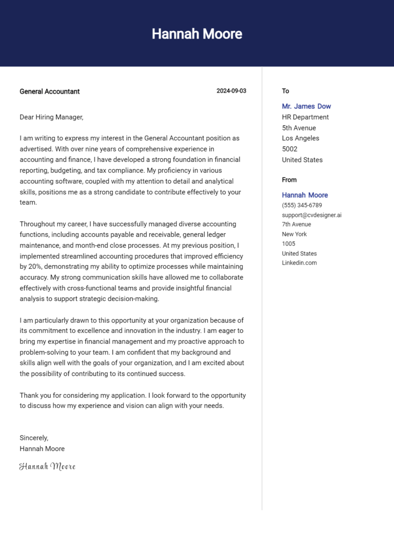 28 General Accountant Cover Letter Examples for 2025 (Download Templates)