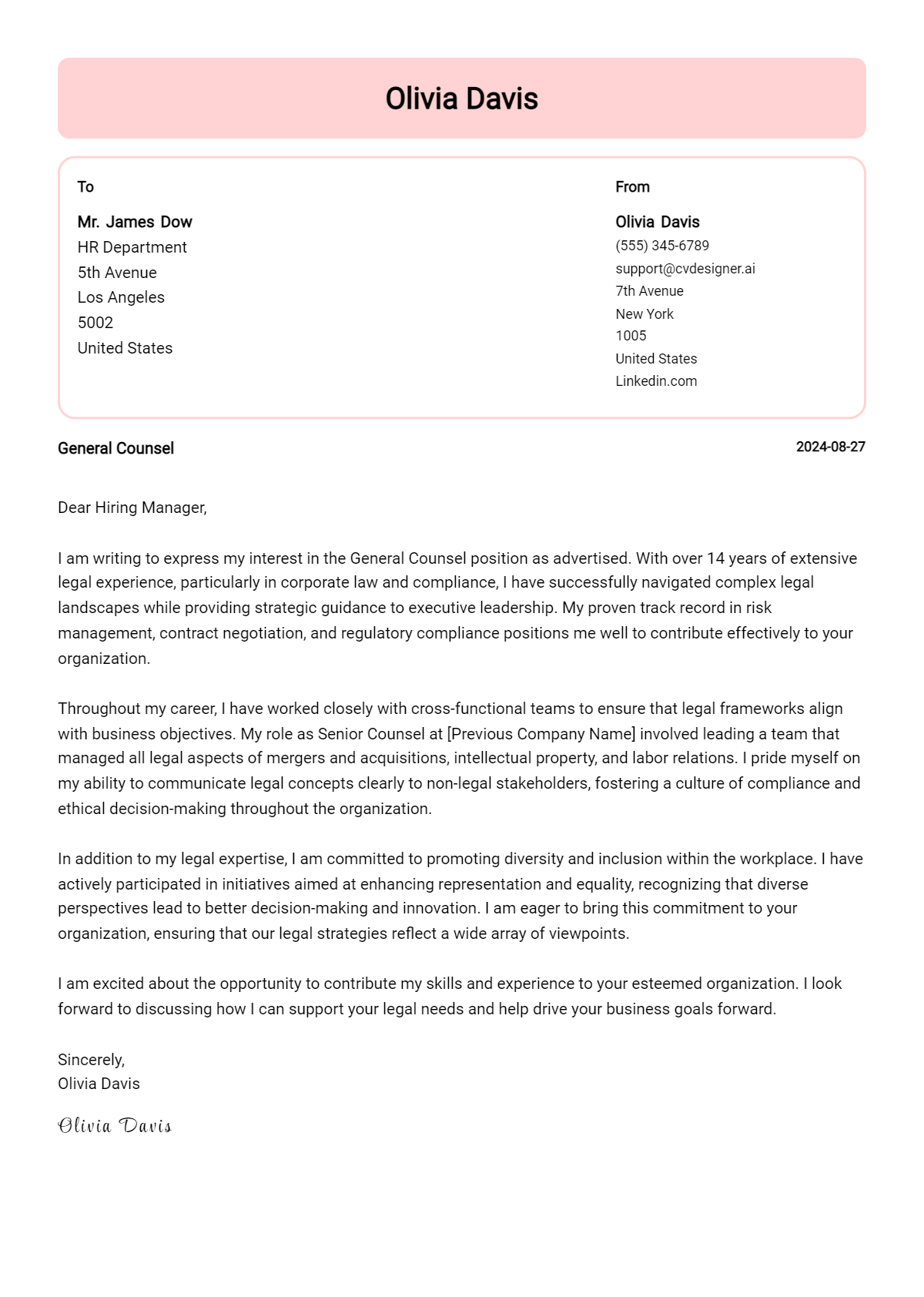 general counsel cover letter example