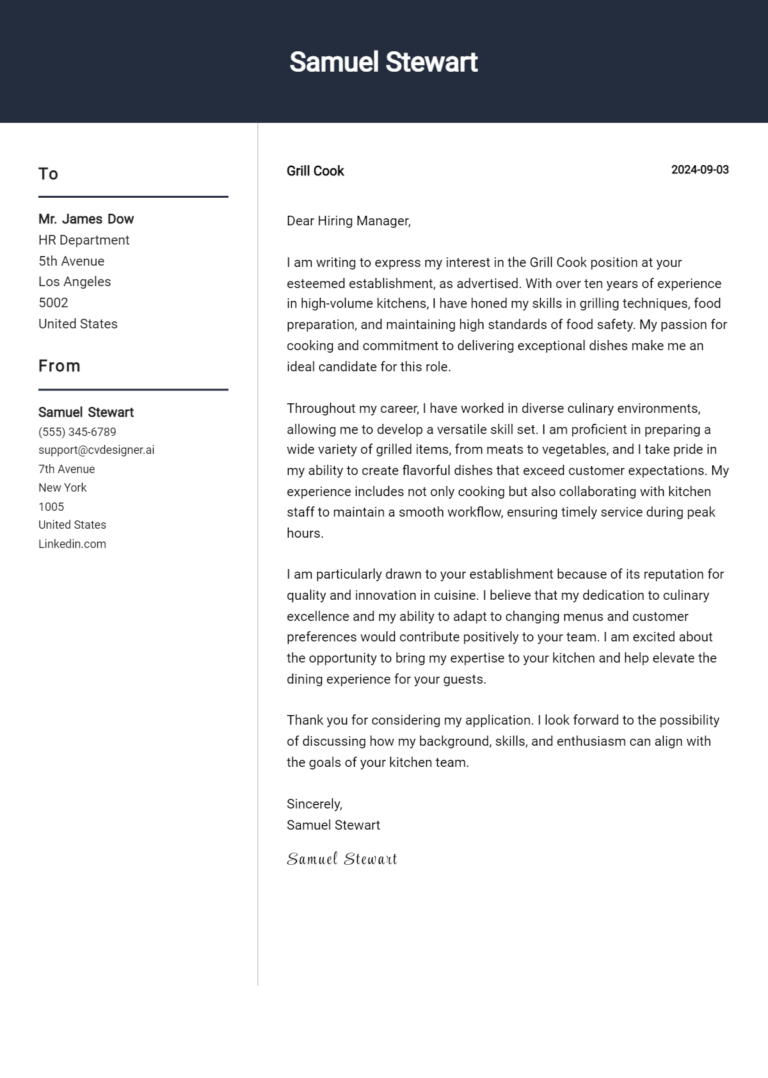 10 Grill Cook Cover Letter Examples for 2025: Proven Tips