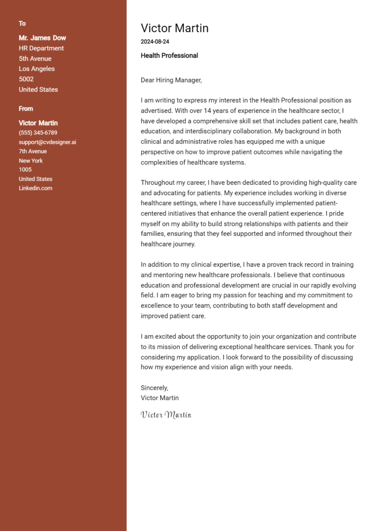 Health Professional Cover Letter Example for 2025: Proven Tips