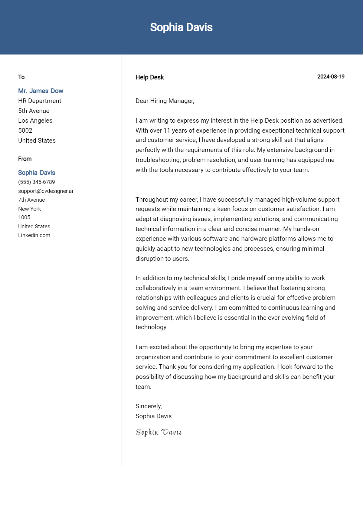 help desk cover letter example