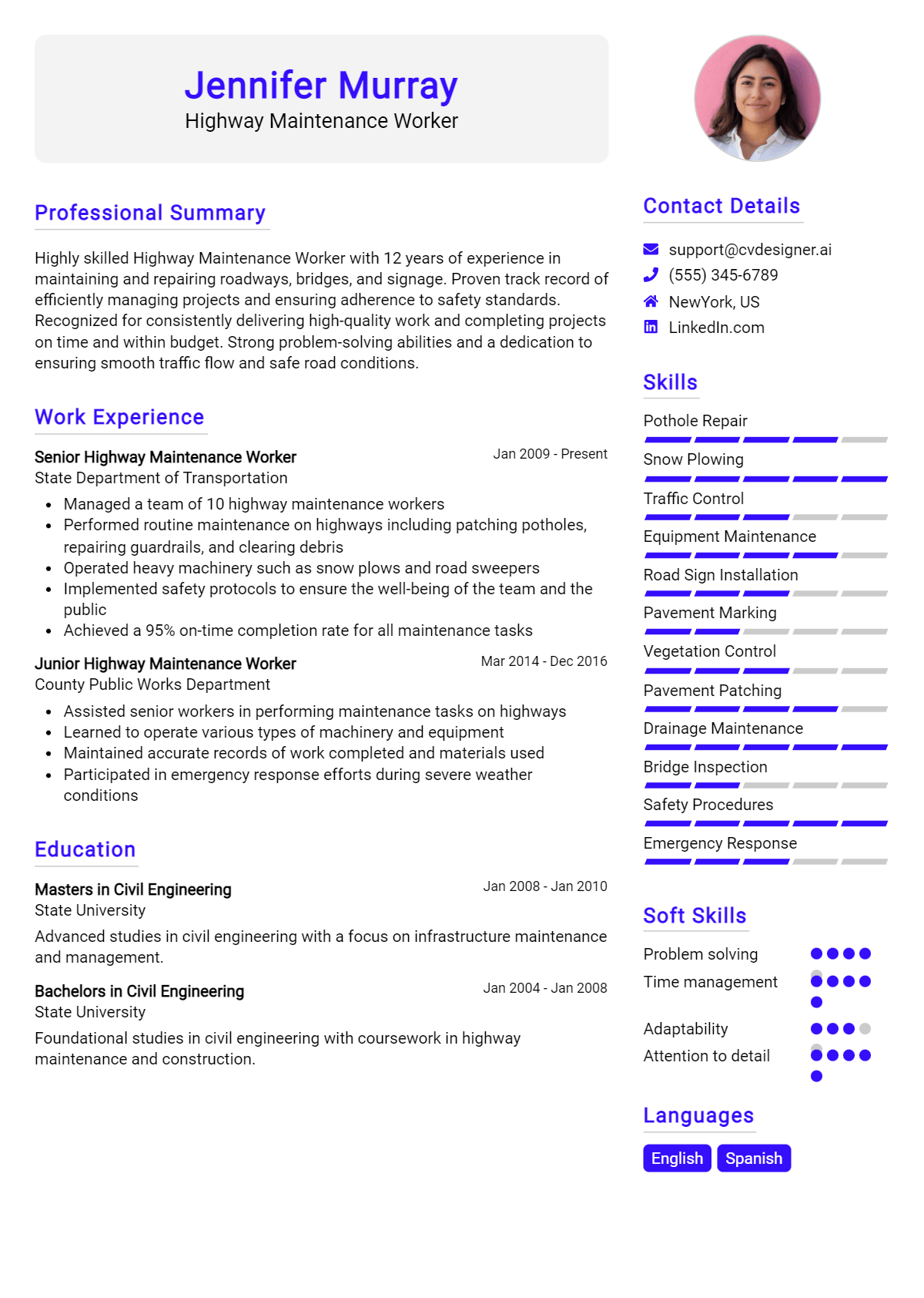 Highway Maintenance Worker Resume Example