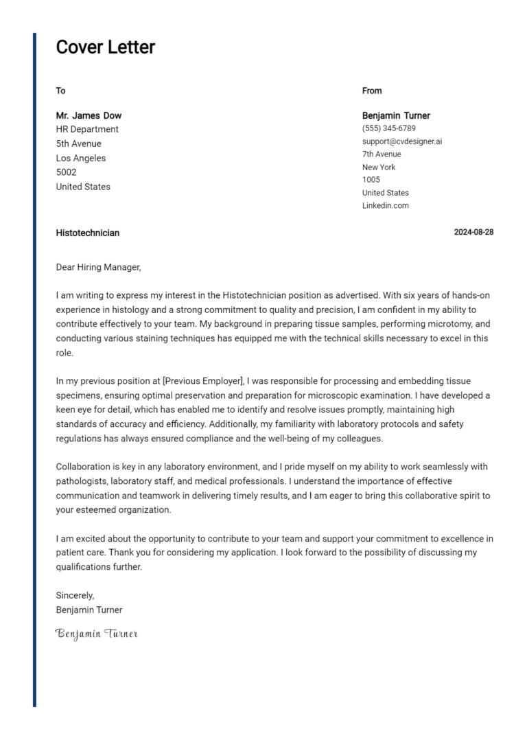 Histotechnician Cover Letter Examples with Writing Tips for 2025 1 Histotechnician Cover Letter Examples with Writing Tips for 2025