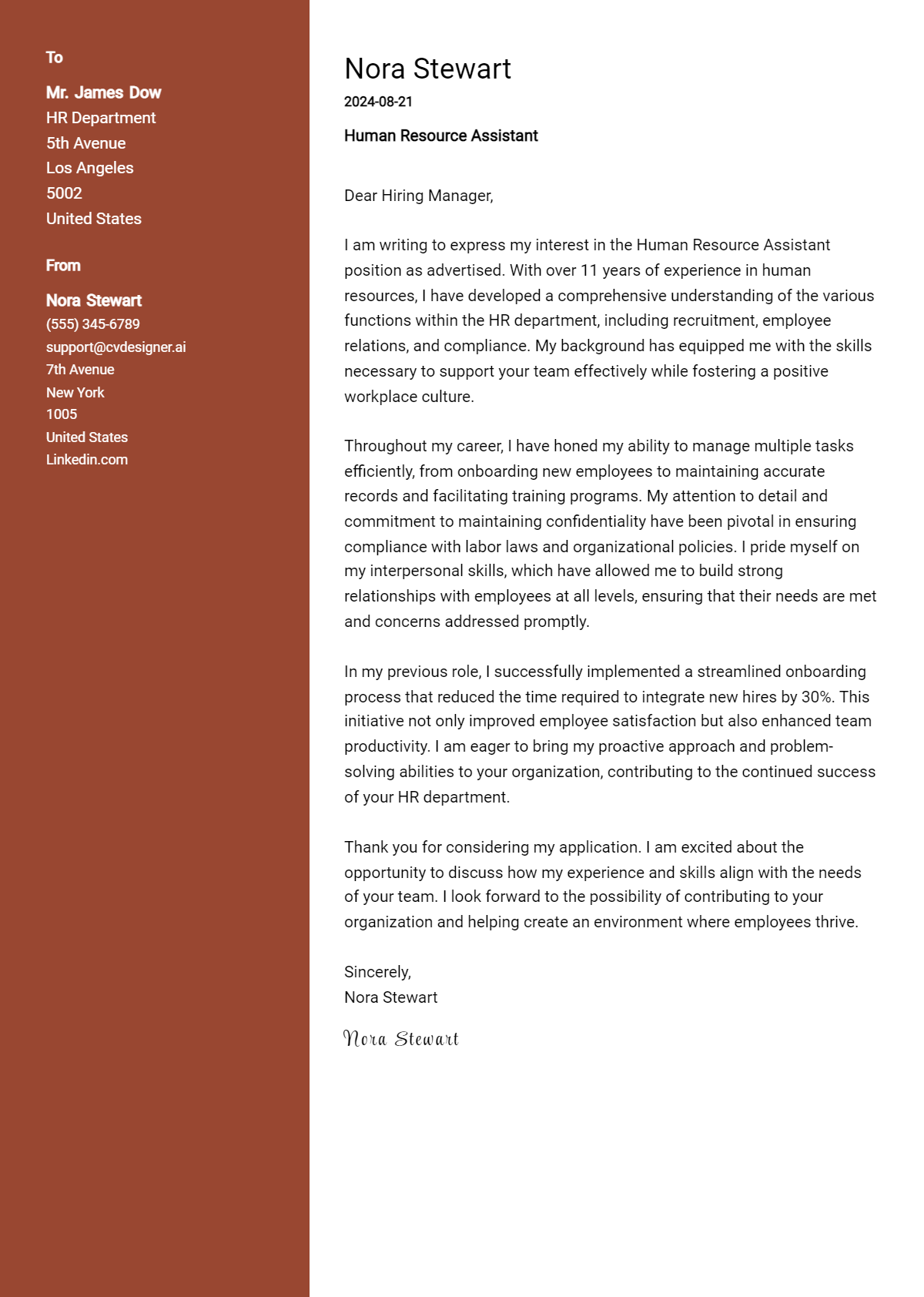 human resource assistant cover letter example