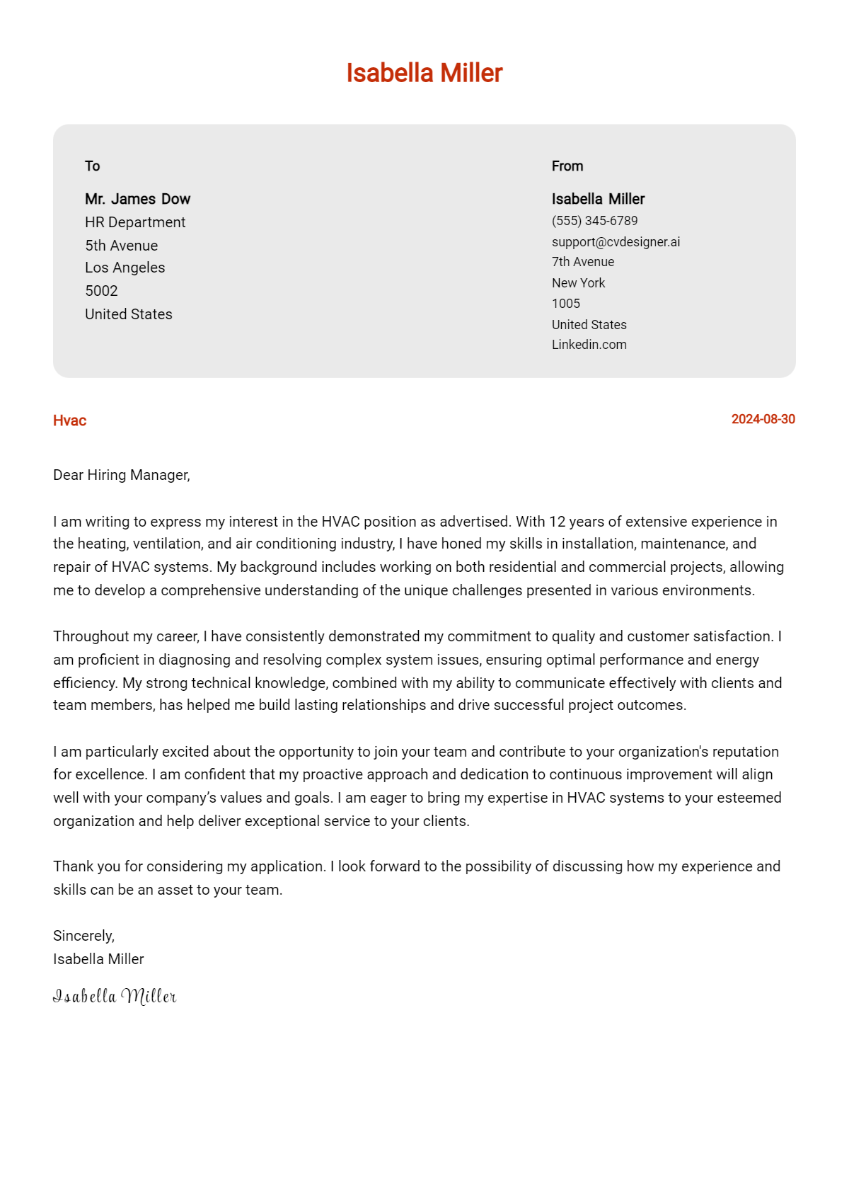 hvac cover letter example