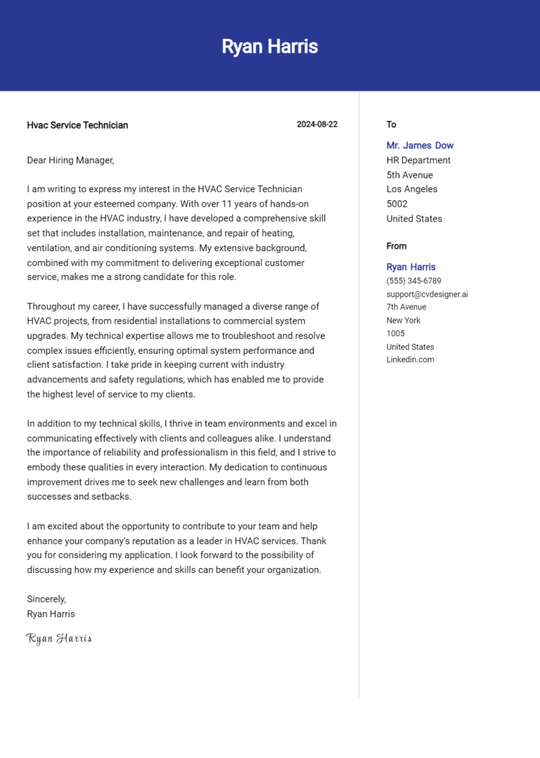 Hvac Service Technician Cover Letter Example for 2025 (Download Templates) 1 Hvac Service Technician Cover Letter Example for 2025 (Download Templates)