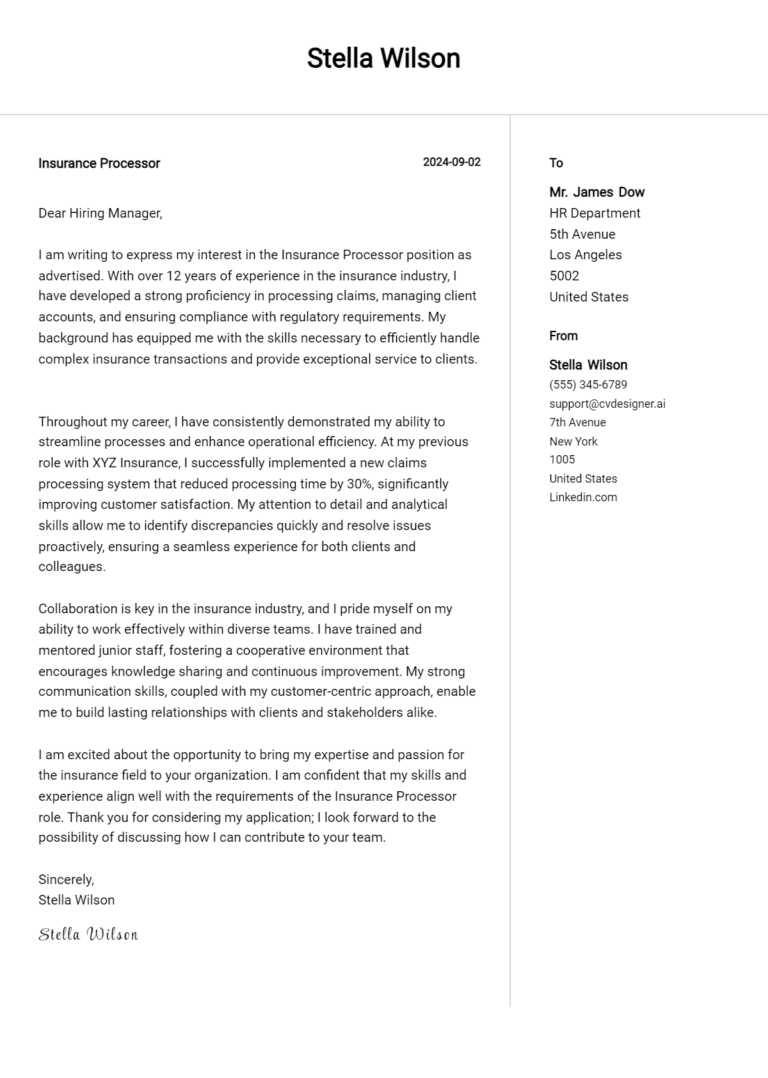 15 Insurance Processor Cover Letter Examples for 2025: Proven Tips
