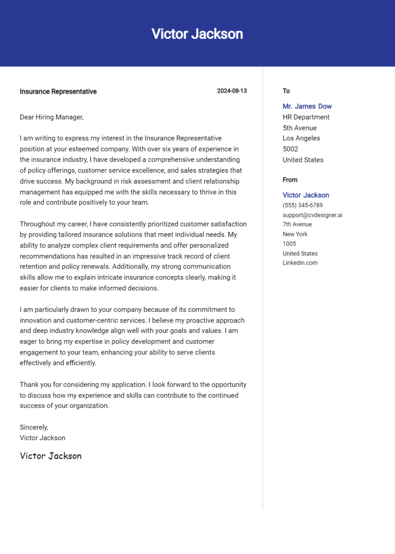 15 Insurance Representative Cover Letter Examples with Writing Tips for 2025