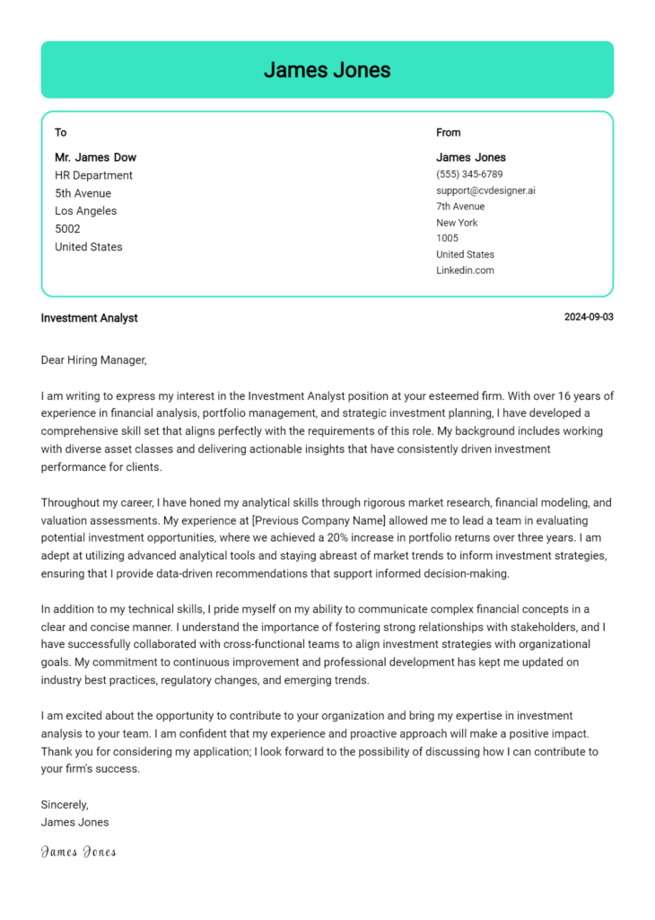 cover letter examples for investment analyst