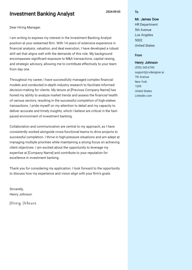 19 Investment Banking Analyst Cover Letter Examples for 2025 (Download Templates)