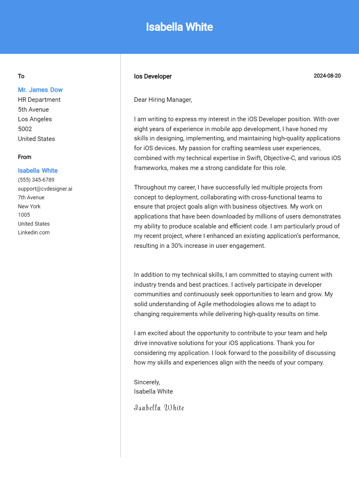 cover letter example ios developer