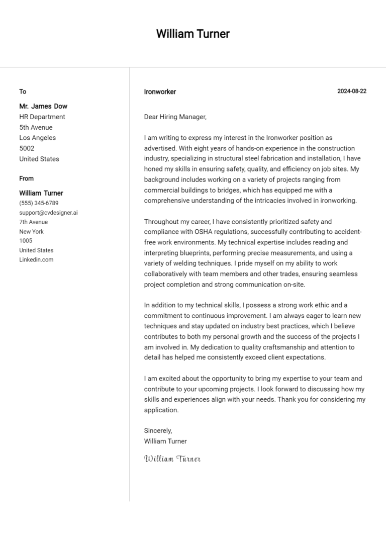 18 Ironworker Cover Letter Examples for 2025 (Free Templates)
