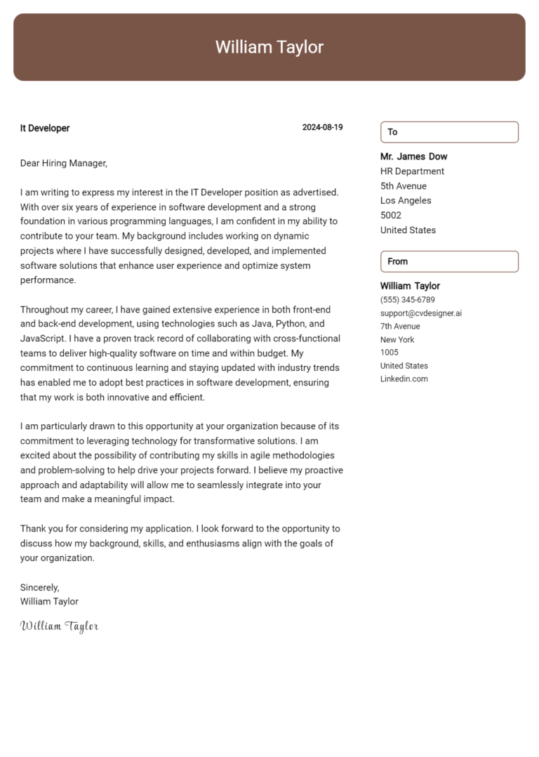 28 IT Developer Cover Letter Examples for 2025 (Downloadable)
