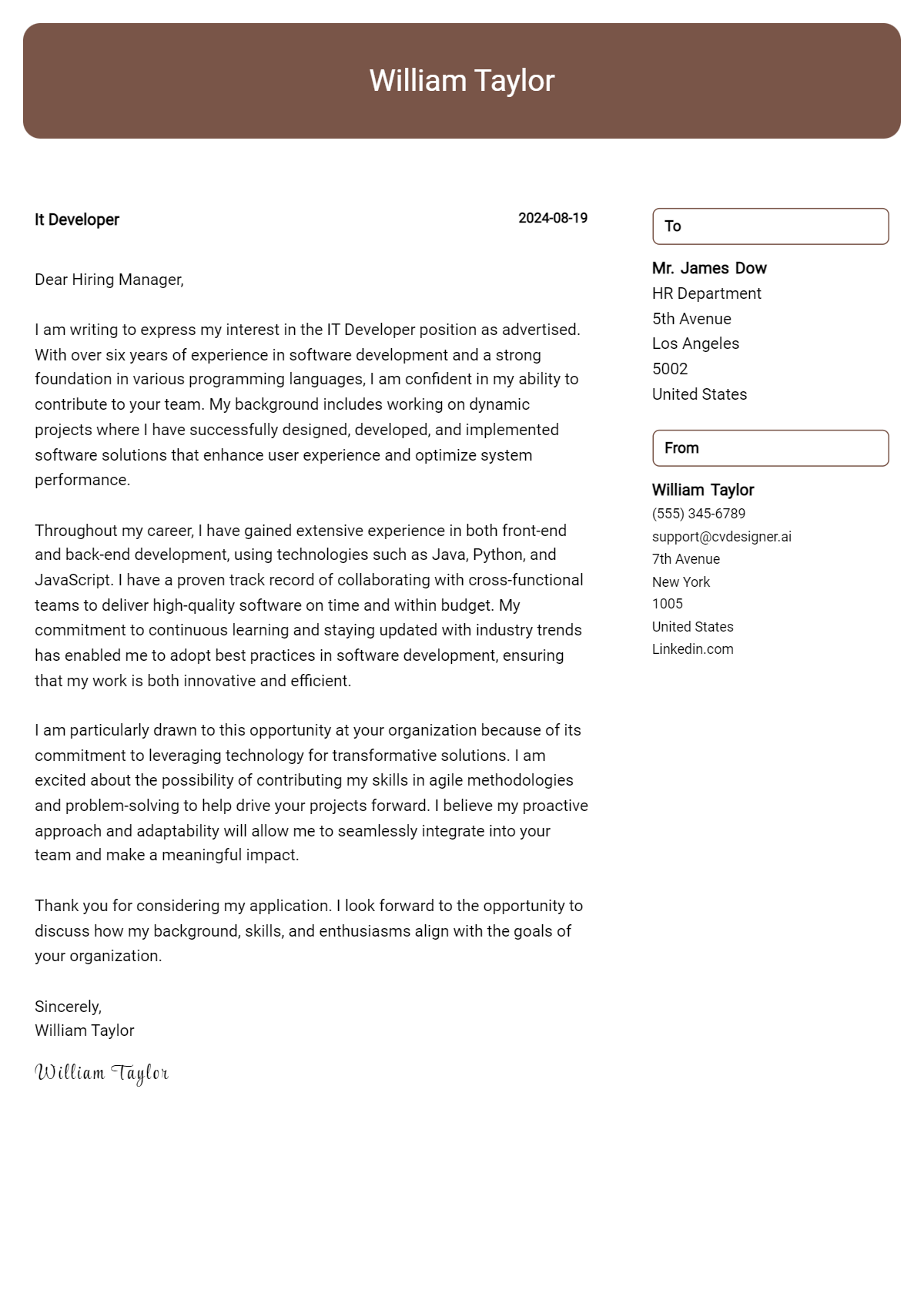 it developer cover letter example