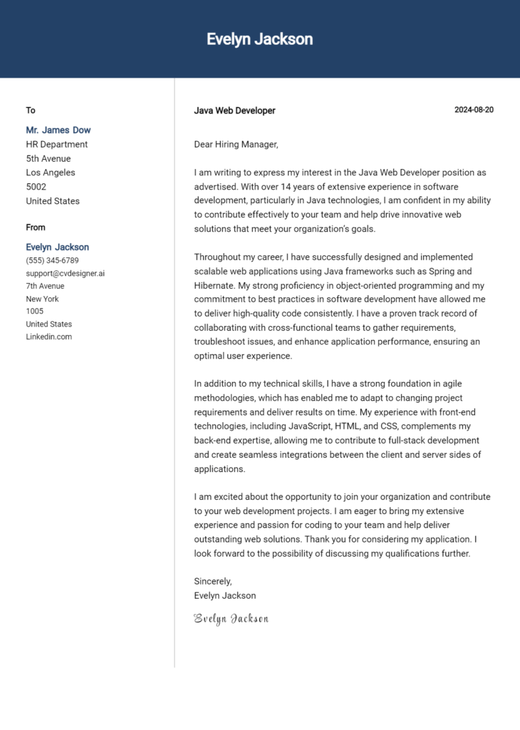 java web developer cover letter example