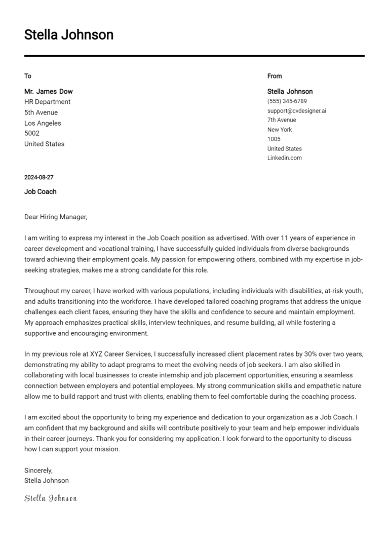 Job Coach Cover Letter Example for 2025 (Download Templates)