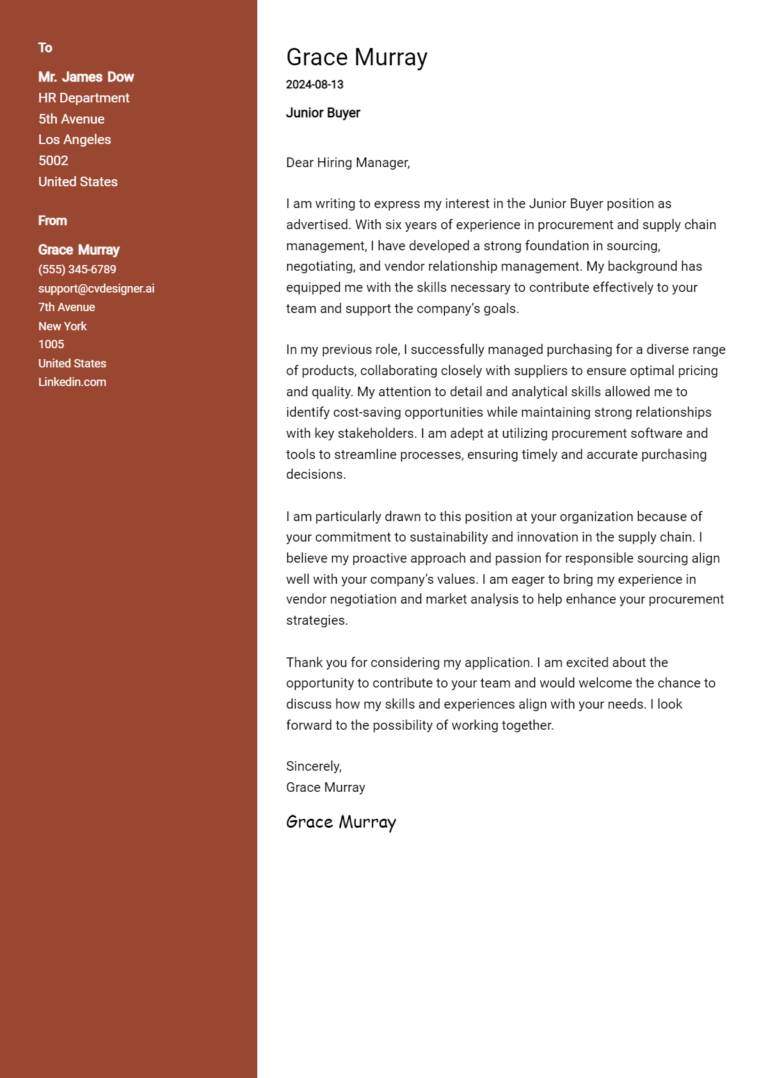Junior Buyer Cover Letter Example for 2025 (Complete Writing Guide)